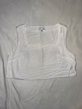 MABLE White Cropped Square-Neck Linen Tank Top Size Small